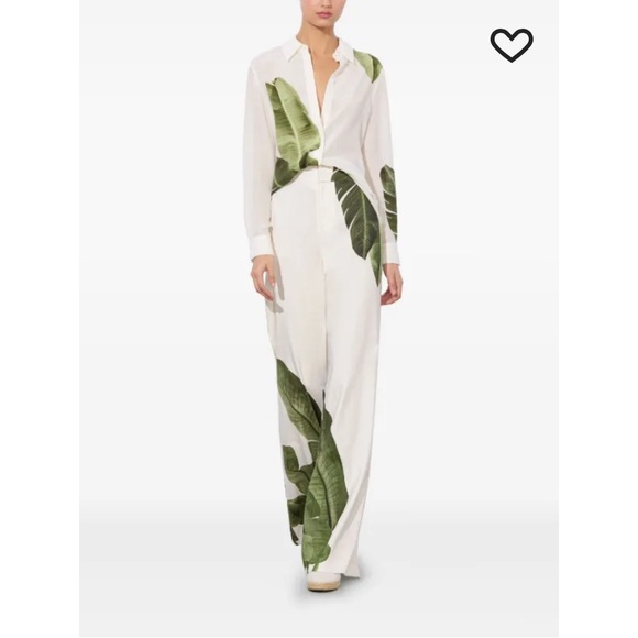 Alice + Olivia White Silk Willa top and Green palm leaf Button Down Shirt - Picture 3 of 3
